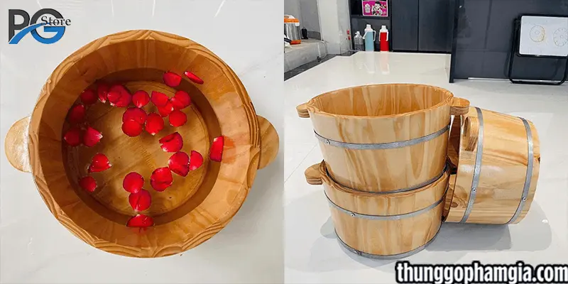 Ngâm chân kết hợp với chậu gỗ để hiệu quả